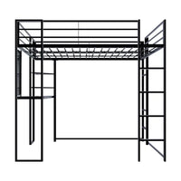Full Size Metal Loft Bed with Desk and Shelves, High Loft Bed for Teen, Metal Bed Frame with 2 Built-in Ladders and Full-length Guardrail, Noise Free, No Box Spring Needed, 250LBS Weight Capacity