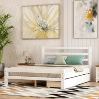 Full Size Platform Bed with 2 Storage Drawers, Solid Wood Bed Frame with Headboard for Kids Teens Adults, White 75.7''x 54.5''x 33.2''