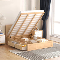 Full Size Platform Bed with Headboard for Kids Adults, Lift up Storage Bed Frame with Underneath Storage and 2 Drawers for Bedroom, Natural