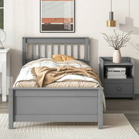 Full Size Platform Bed with Nightstand, Solid Wood Platform Bed Frame with Headboard and Footboard for Boys, Girls Teens, Gray