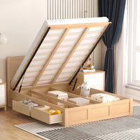 Full Size Wood Platform Bed,Lift Up Storage Bed Frame with Underneath Storage and 2 Drawers,No Spring Box Needed,Wood Color