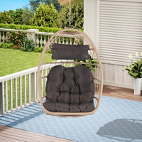 Hanging Egg Chair Indoor Outdoor without Stand, Foldable Wicker Rattan Swing Egg Chairs with Thick Cushion, Hammock Egg Hanging Chair with Aluminum Frame for Bedroom Patio Balcony, Wood+Dark Gray