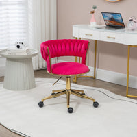 Home Office Desk Armchair with Wheels, Comfy Velvet Upholstered Accent Vanity Chair with Gold Base, Adjustable Hight Swivel Task Computer Chair for Living Room, Bedroom, Rose Red