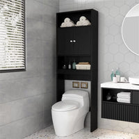 Home Over The Toilet Storage Cabinet, Bathroom Shelf Over Toilet with 2 Open Shelves and Cabinets, Bathroom Storage Cabinet Organizer for Bathroom Space Saver, Black