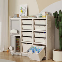 Kids Organizers Toy Storage Organizer, Floor Storage Cabinet with Bookshelf, 10 Bins and 2 Cabinets, Multifunctional Kids Storage Cabinet Toy Chest for Nursery, Playroom and Bedroom