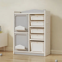 Kids Organizers Toy Storage Organizer, Floor Storage Cabinet with Bookshelf, 5 Bins and 2 Cabinets, Multifunctional Kids Storage Cabinet Toy Chest for Nursery, Playroom and Bedroom