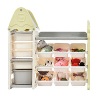 Kids Toy Storage Organizer with HDPE Shelf and 14 Bins,Multi-functional Nursery Organizer,Kids Toy Storage Cubby,Toy Storage Cabinet Unit for Playroom,Bedroom,Living Room,Light Green