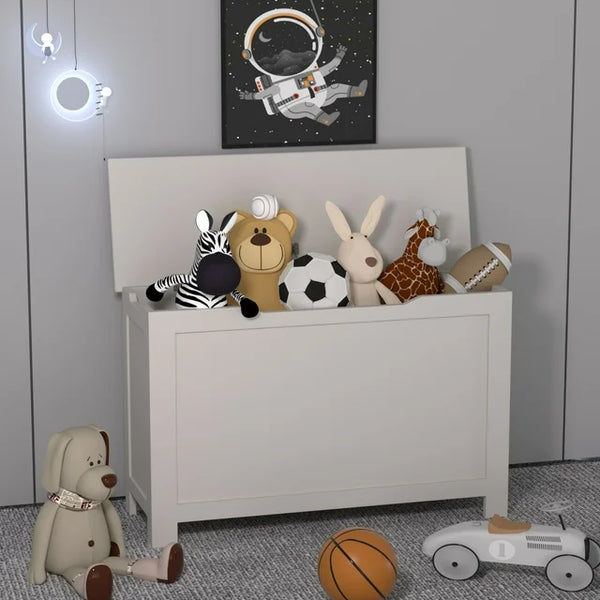 Kids Wooden Toy Box,Toy Storage Box,Wide Toy Storage Organizer,Toy Chest with Safety Hinged Lid for Kids,Children's Furniture Large Trunk for Boys and Girls,Antique Gray