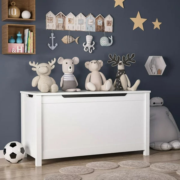 Kids Wooden Toy Chest, 2 In 1 Large Toy Storage Truck Bench with Flip-Top Lid, 2 Safety Hinges & Groove Handle, Toddler Big Toy Box for Playroom & Bedroom, Gift for Boys Girls Age 3+ (White)
