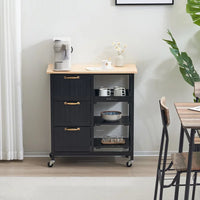Kitchen Island Cart with Storage, Kitchen Cart for Home, Rolling Trolley Cart with 3 Drawers and 3 Storage Shelves, Dining Cart for Dining Room, Bar, Kitchen,Black