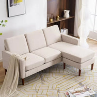 L Shape Sofa Reversible Sectional Sofa Couch for Small Apartment Couch 3-seat Sectional Couch (Beige)