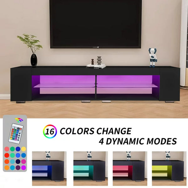 LED TV Stand for Up to 90in TV,Modern Entertainment Center with Storage,High Glossy TV Stand Console Table for Lounge Room Living Room Bedroom,16 Colors Chaging,250 Pounds Weight Capacity,Black