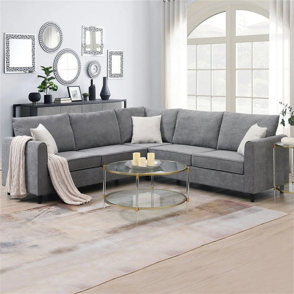 Large L Shape Sofa, Sectional Sofa Couch with 3 Pillows, Modern Upholstered Living Room L-Shape Couch for Office and Home,Weight Capacity 300 LBS/Seat, 91"Lx91"Wx33.5"H, Easy to Assemble, Grey