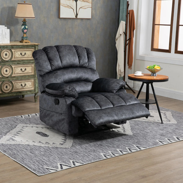 Large Manual Recliner Chair,Velvet Fabric Upholstery Recliner Chair with Metal Frame,Extra Wide Recliner Single Sofa Chair for Living Room,Gray