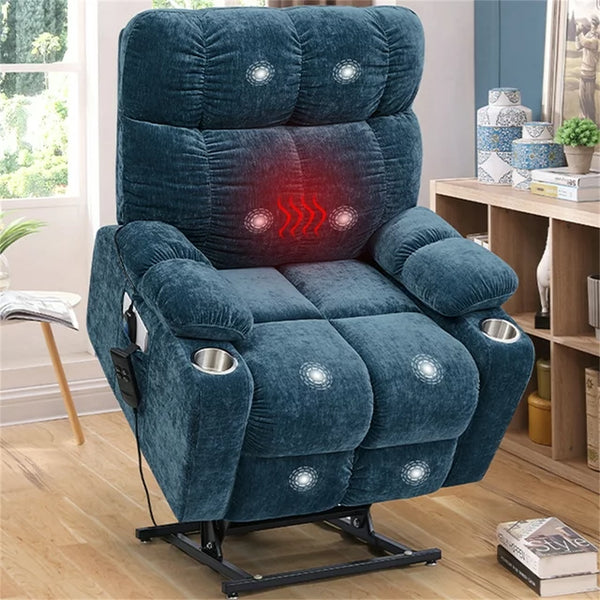 Lay Flat Sleeping Motor Power Lift Recliner Chair, Dual OKIN Power Lift Recliner, Lift Chairs Recliners For Elderly, ELectric Recliner Sofa Chair with Cup Holders Side Pockets for Living Room,Blue
