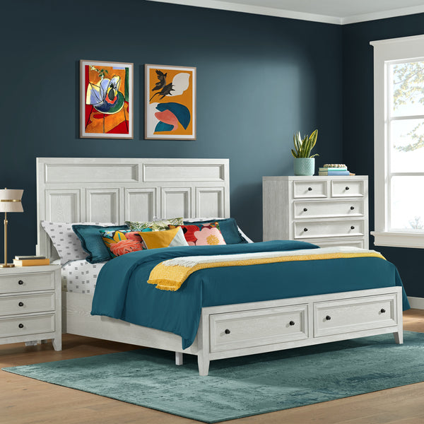 Triple Tree Whitewash Queen Storage Bed
