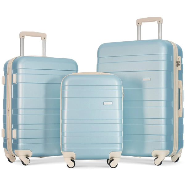 Lightweight Hardshell ABS 3pcs Suitcase Sets(20in 24in 28in), Expandable Luggage Sets with TSA Lock Spinner Wheels for Travel, Blue
