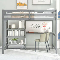 Loft Bed with Desk，Wood Twin Bed Frame with Shelves & Writing Board for Chrildren Adults Boys Girls Teens