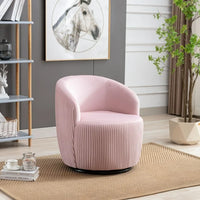 Lovely 360 Degree Swivel Barrel Sofa Chairs, Round Accent Chairs with Wide Upholstered, Velvet Fabric Chair for Living Room, Bedroom, Office, Waiting Rooms, Light Pink
