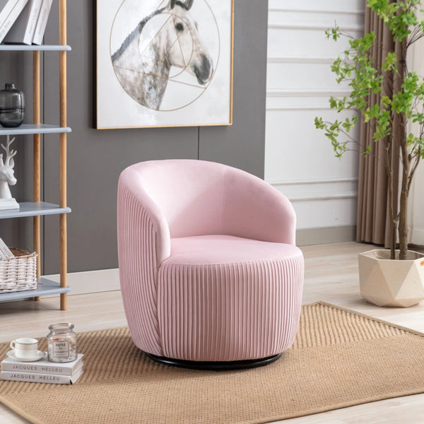 Lovely 360 Degree Swivel Barrel Sofa Chairs, Round Accent Chairs with Wide Upholstered, Velvet Fabric Chair for Living Room, Bedroom, Office, Waiting Rooms, Light Pink
