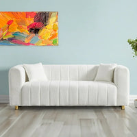 Loveseat Couch, 81.89" Velvet Large Modern Sofa with Gold Metal Legs, 3 Seater Upholstered Sofa Love Seats Furniture, Comfy Couches for Living Room Bedroom Apartment, Easy Cleaning, White