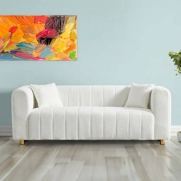 Loveseat Couch, 81.89" Velvet Large Modern Sofa with Gold Metal Legs, 3 Seater Upholstered Sofa Love Seats Furniture, Comfy Couches for Living Room Bedroom Apartment, Easy Cleaning, White