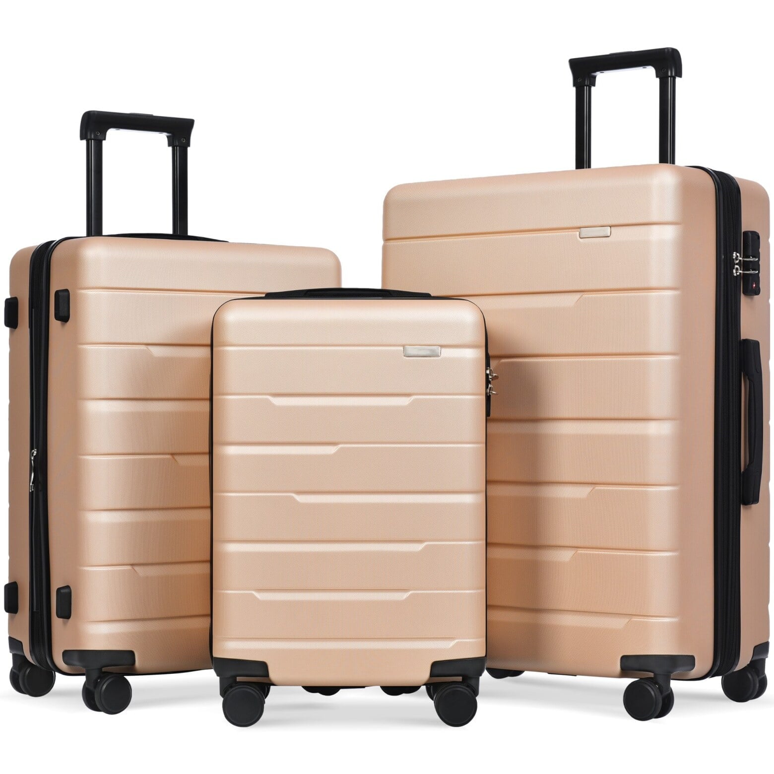 Luggage 3 Piece Set Suitcase, Expandable Lightweight Hard Shell Travel Suitcase with Spinner Wheels and TSA Lock, Carry On Luggage Suitcase with Adjustable Telescoping Handle, Champagne