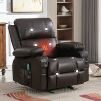 Manual Recliner Chair with Massage and Heating for Adults,Oversized Rocking Chair with 2 Cup Holders and USB Charge Port,Brown