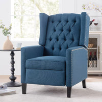 Manual Wingback Recliner Chair, Vintage Accent Chair, 27" W Recliner Chair with Nailhead Trim and Birch Legs, Tufted Single Sofa Chair, for Home, Living Room, Office, Bedroom, Blue
