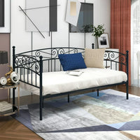 Metal Daybed Frame, Sofa Bed Frame Twin Size with Center Support Legs, Metal Slats, Black Bed Frame for Living Room Guest Room, No Box Spring Needed