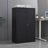 Metal Storage Cabinet, Storage Cabinet with Locking Doors and 2 Adjustable Shelves, Folding Filing Storage Cabinet, Freestanding Storage Locker Cabinet for Home Office,School,Garage, Black