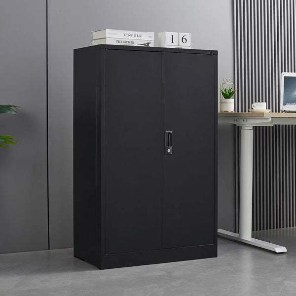 Metal Storage Cabinet, Storage Cabinet with Locking Doors and 2 Adjustable Shelves, Folding Filing Storage Cabinet, Freestanding Storage Locker Cabinet for Home Office,School,Garage, Black