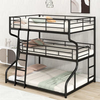 Metal Triple Bunk Beds with Long and Short Ladder, Full XL over Twin XL over Queen Size Bunk Bed with Full-Length Guardrails for Kids Teens Adults, Noise Free, No Box Spring Needed, Black