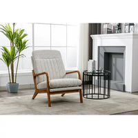 Mid Century Modern Accent Chair with Solid Wood Frame, Upholstered Living Room Armchair with High-Back and Padded Seat, Comfy Reading Chair Lounge Chair for Bedroom, Office, Studio, Beige