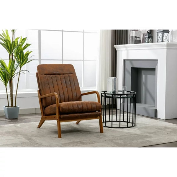 Mid Century Modern Accent Chair with Solid Wood Frame, Upholstered Living Room Armchair with High-Back and Padded Seat, Comfy Reading Chair Lounge Chair for Bedroom, Office, Studio, Coffee