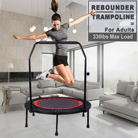 Mini Trampoline 40" Foldable, Fitness Rebounder with Adjustable Foam Handle, Exercise Trampoline for Adults Indoor/Garden Workout Max Load 330lbs