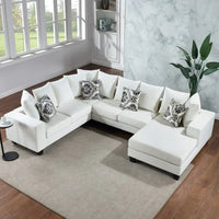 Modern 7 Seater Modular Sofa, U Shape Sectional Couch with 4 Unique Pillows and Chaise Lounge, Velvet Corner Couch for Living Room, Office, White