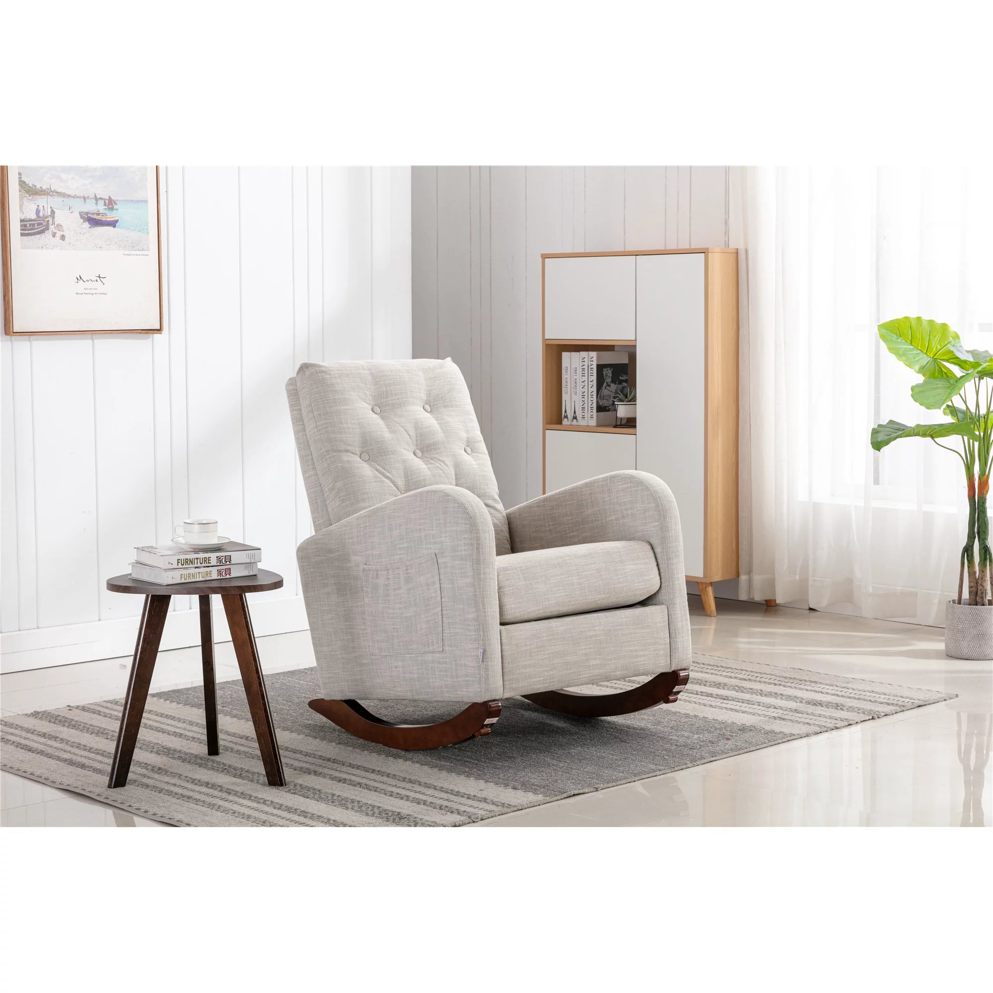 Modern Accent Rocking Chair Upholstered Rocking Glider Rocker High