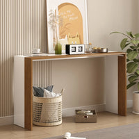 Modern Console Table for Entryway, Minimalist Style Sofa Table with Color-blocked for Living Room, Hallway, Office (Brown+White)