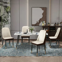 Modern Dining Chairs Set of 4, PU Leather Upholstered Dining Room Chairs with Backrest and Gold Metal Legs, Comfy Armless Side Chairs for Dining Room, Living Room,Restaurant,Kitchen,Brown+Beige