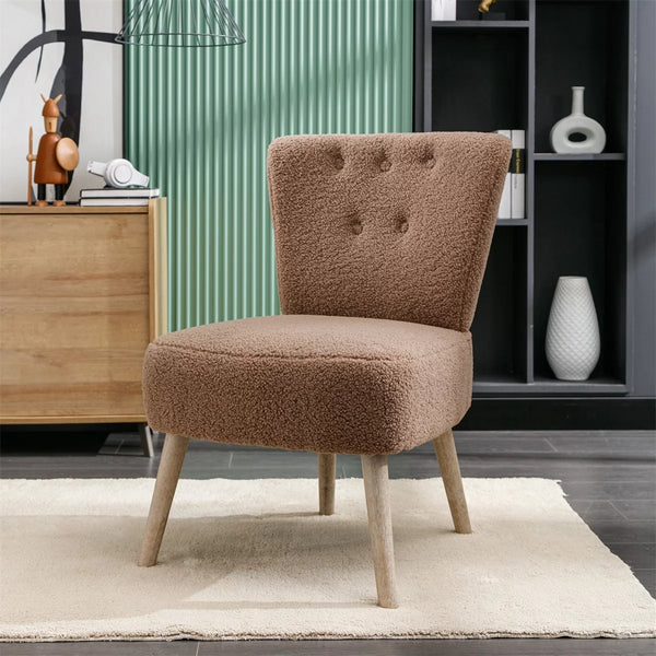 Modern Slipper Chair Accent Chair,Teddy Fabric Armless Accent Chair,Button-Tufted Decorative Sitting Chair With Wooden Legs,Corner Side Chair,Vanity Chair for Bedroom,Living Room,Brown