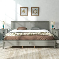 Modern Solid Wood King Size Platform Bed with Headboard/Footboard, Wood Bed Frame Wood Slat Support, Deluxe Wood Platform Bed Frame, No Box Spring Needed, for Adults, Teens, Gray