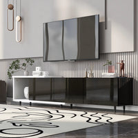Modern Solid Wood TV Stand - 84.6 Inch Modern Entertainment Center for up to 80 Inch TV Screen - Black TV Cabinet - Glossy & Matt Paint Media Console Table for Media Player, Game Console, Black