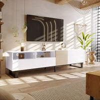 Modern TV Stand for TVs up to 80 Inch, Entertainment Center TV Console Table with Double Storage Space and Drop Down Door for Living Room, Bedroom,Home Theatre,White