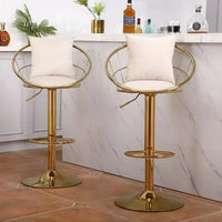 Modern Velvet Bar Stools Set of 2, Swivel Barstools with Golden Legs, Kitchen Island Chairs, Adjustable Counter Height Bar Chair, for Home Bar, Kitchen Island,Pub, Cafe, WHITE