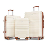 New Model Expandable Luggage Sets, ABS Hardshell 3pcs Luggage with TSA Lock, Hardside, Spinner Wheels, 20''24''28''Lightweight Durable Suitcase sets, Beige+Brown
