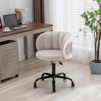 Office Chair Cute Desk Chair with Arm, Modern Velvet Home Office Desk Chairs with Wheels Adjustable Swivel Computer Task Chair Vanity Chair with Comfy Curved Back for Home Office Small Spaces, White