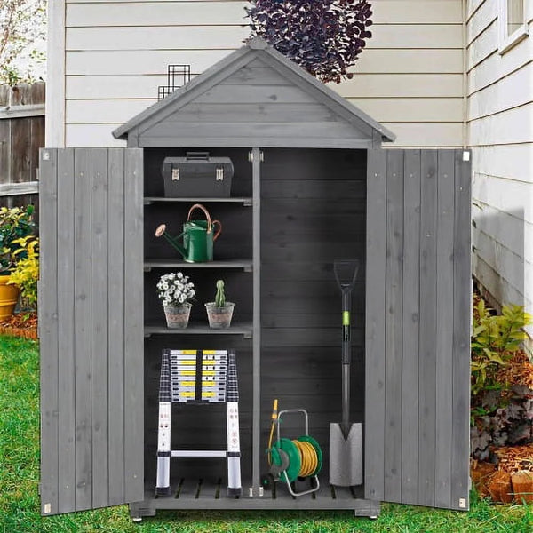Outdoor Storage Cabinet, Solid Wood Garden Shed, Outside Storage Tool Shed with Adjustable Shelves and Double Lockable Doors, Waterproof Roof, Vertical Organizer Cabinet for Outside, Garden, Yard