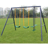 Outdoor Swing Set with Two Adjustable U-Shape Swing Seats and Glider, Heavy Duty A-Frame Swing Stand with 400LBS Weight Capacity, Recreation Playground Large Swing Frame for Ages 3 to 8 Years