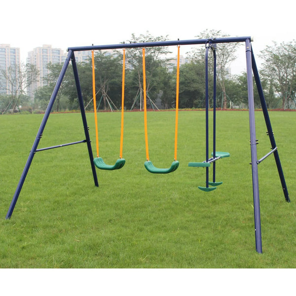 Outdoor Swing Set with Two Adjustable U-Shape Swing Seats and Glider, Heavy Duty A-Frame Swing Stand with 400LBS Weight Capacity, Recreation Playground Large Swing Frame for Ages 3 to 8 Years